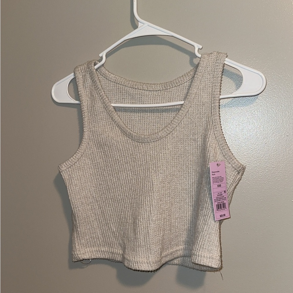 Cozy Beige Knit Tank Top